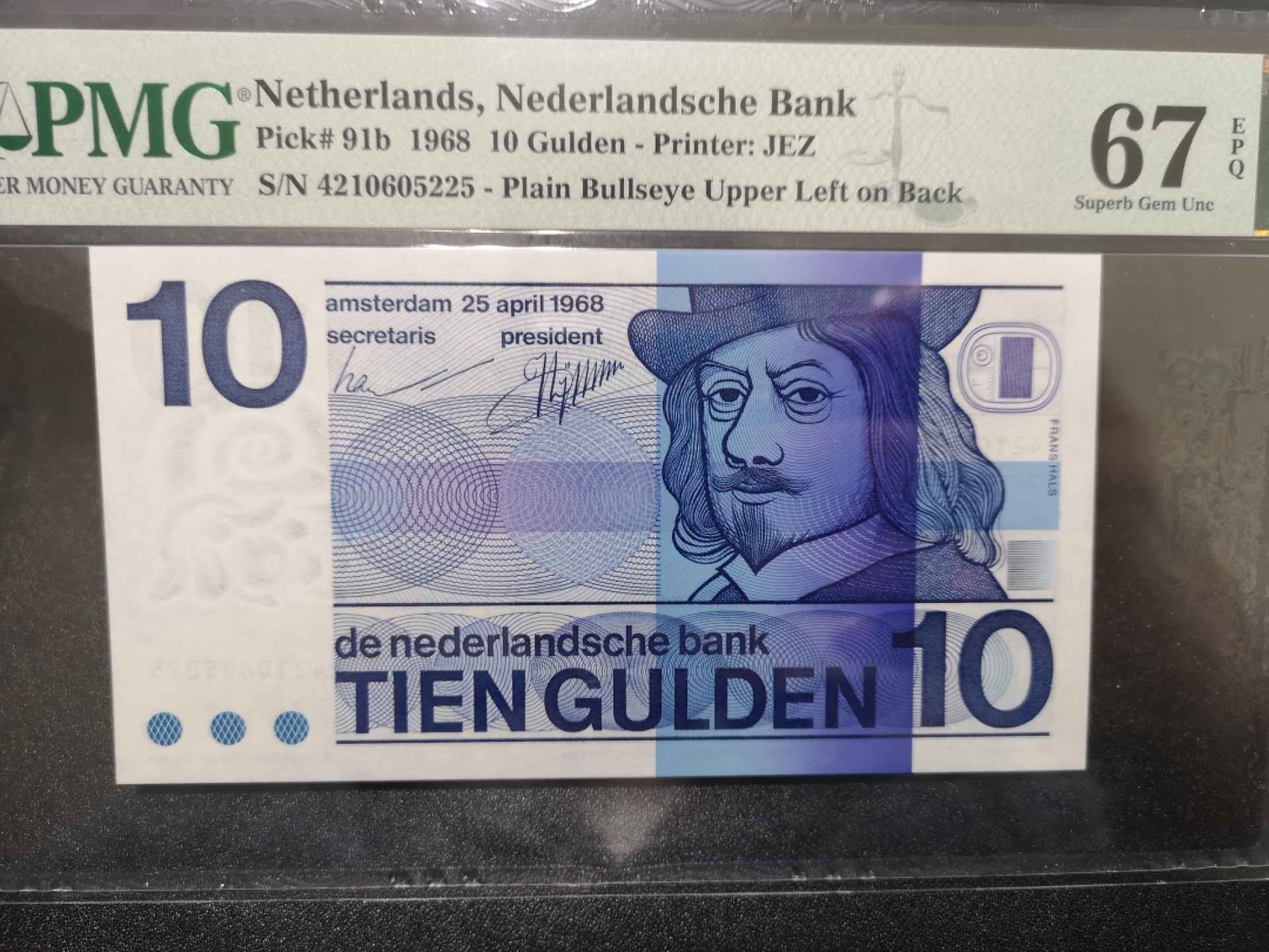 《外钞收藏家》第一百六十九期拍卖（本期65件） 1968年荷兰人像版10盾 PMG67