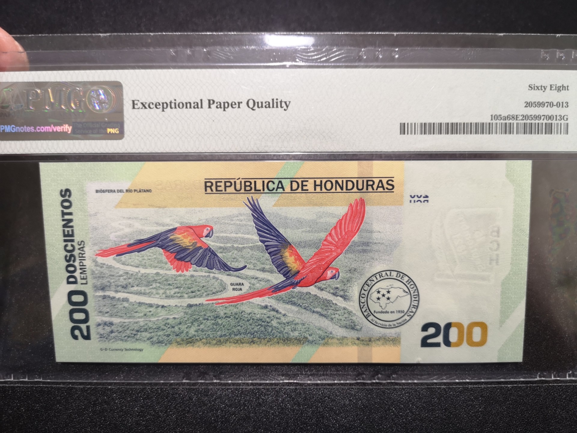 《外钞收藏家》第一百六十九期拍卖（本期65件） 2019年洪都拉斯200 无47 PMG68 纪念钞