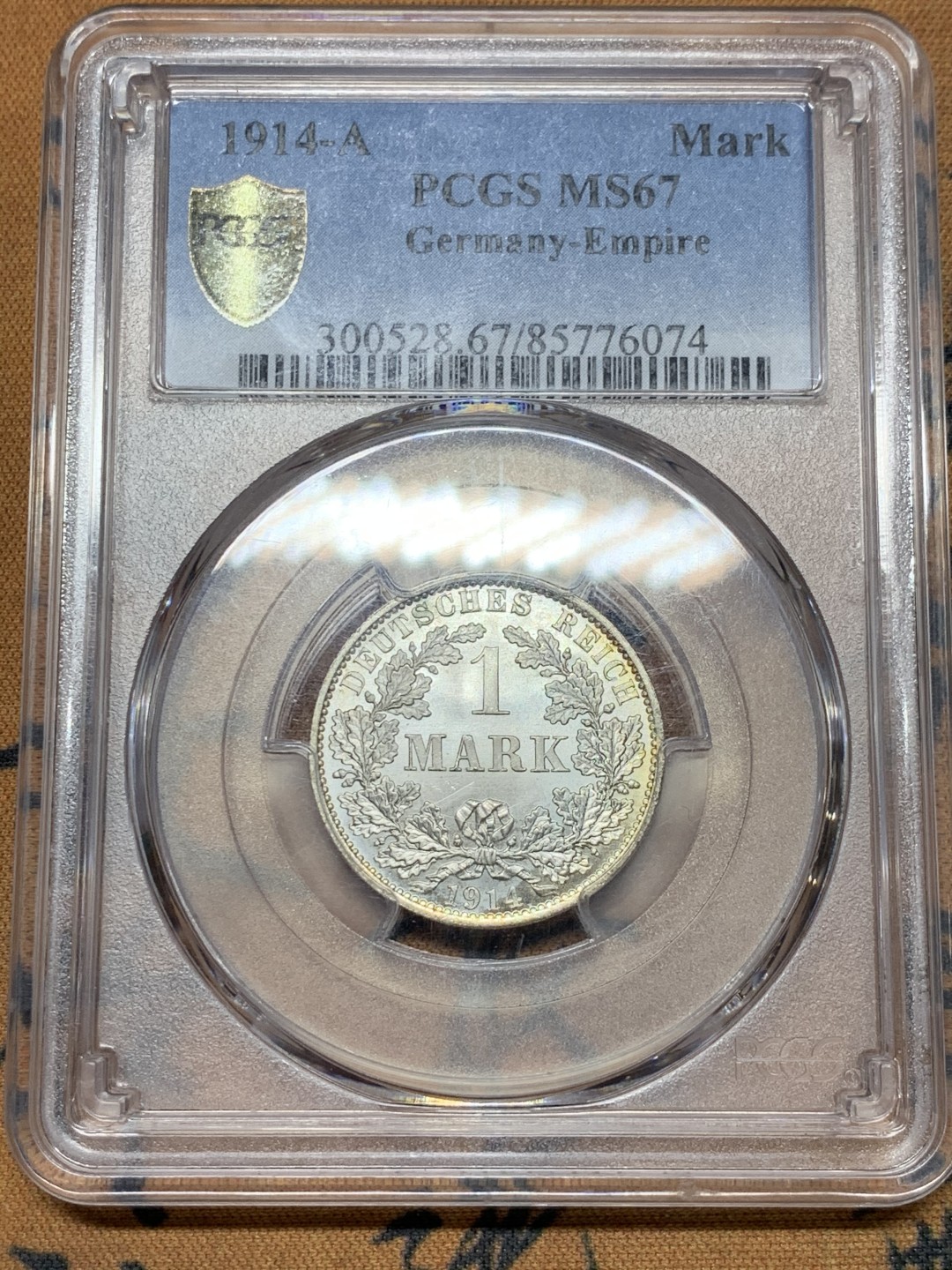 《竞宝斋》第36场-本周日 （全场顺丰包邮） PCGS-MS67 1914-A 德意志帝国1马克 变态高分