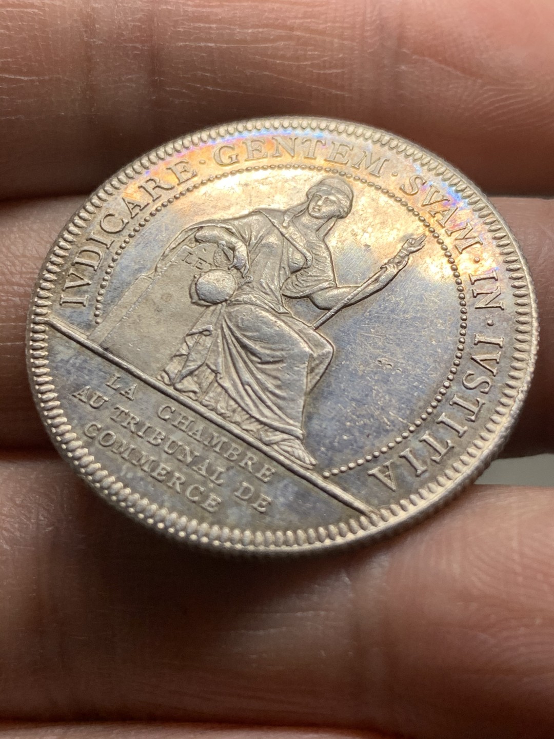 《竞宝斋》第36场-本周日 （全场顺丰包邮） 法国南特银代币 环彩原光，丰饶角银标12.2克