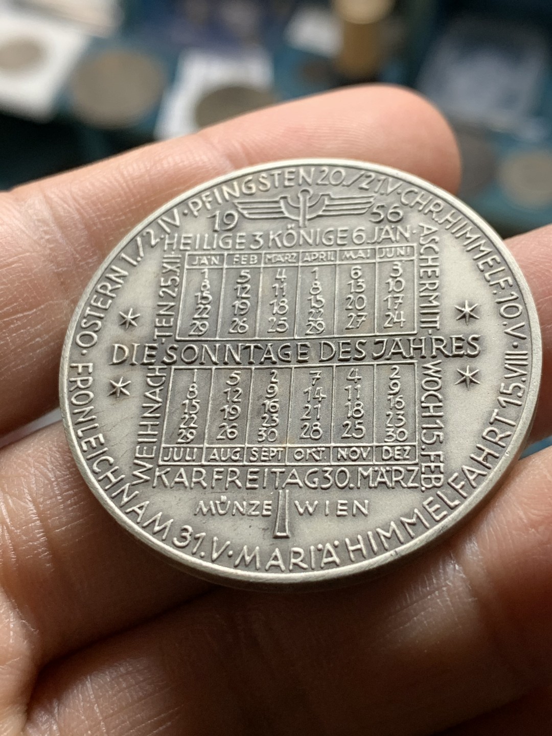 《竞宝斋》第36场-本周日 （全场顺丰包邮） 奥地利1956年日历银章 墨丘里银章，26.5克900银