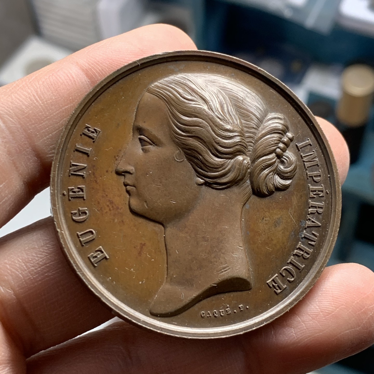 《竞宝斋》第37场-周日 首场自动拍卖 2件或者满200包顺丰 法国1855年世博会纪念女神头像高浮雕大铜章