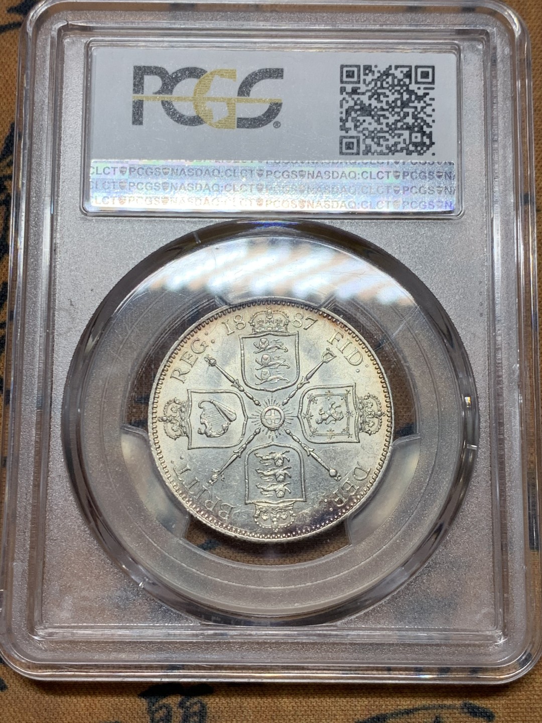 《竞宝斋》第36场-本周日 （全场顺丰包邮） PCGS-AU58 英国1887年维多利亚高冠弗洛林 品相极好 严重低评