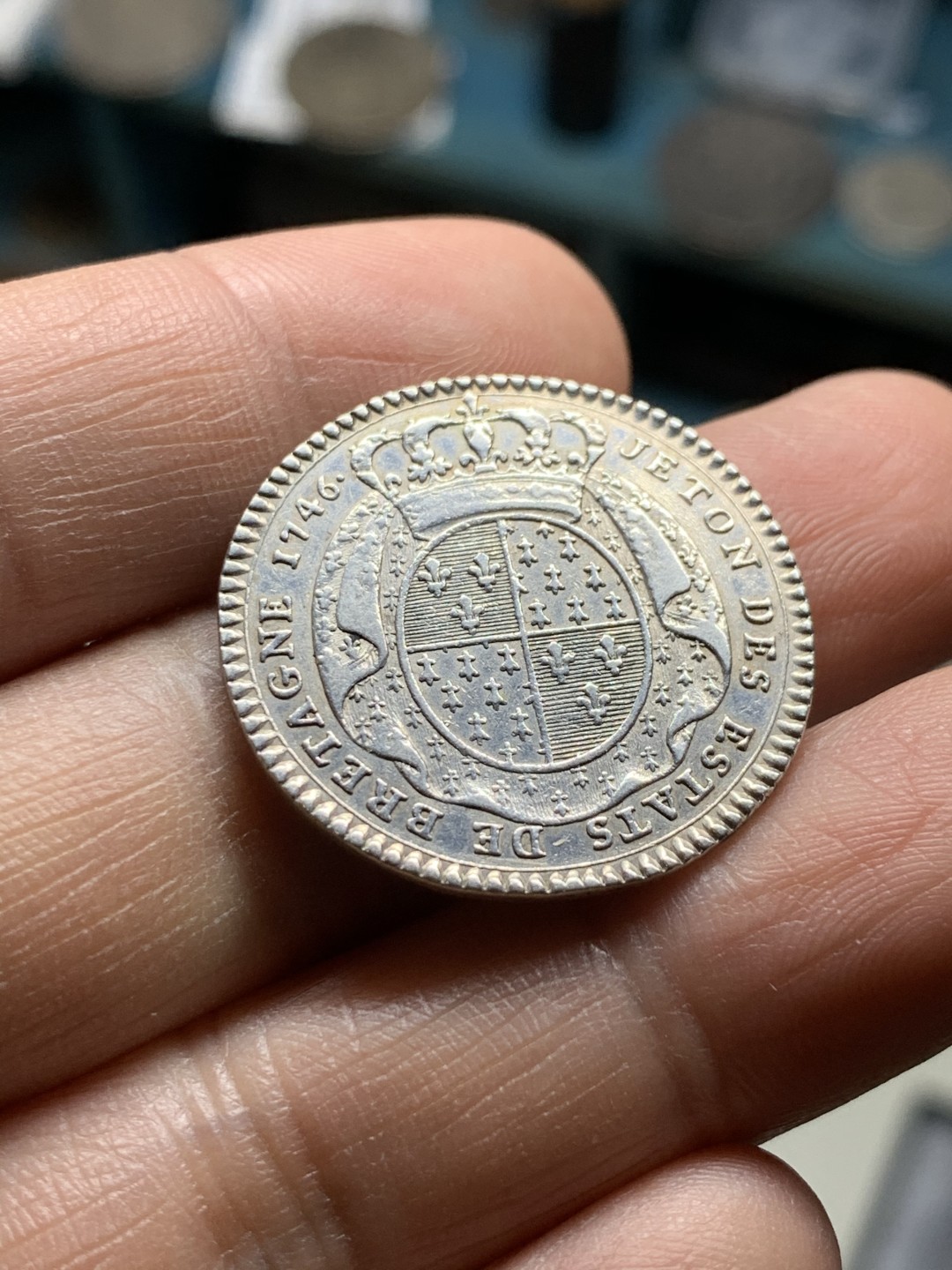 《竞宝斋》第36场-本周日 （全场顺丰包邮） 法国 1746年 路易十五 圆形 银质代币