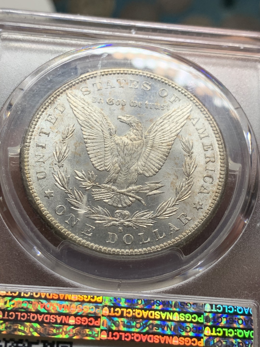 《竞宝斋》第36场-本周日 （全场顺丰包邮） PCGS MS65 美国 1881年S版 月牙彩摩根 银元 难得包浆 喜欢不要错过