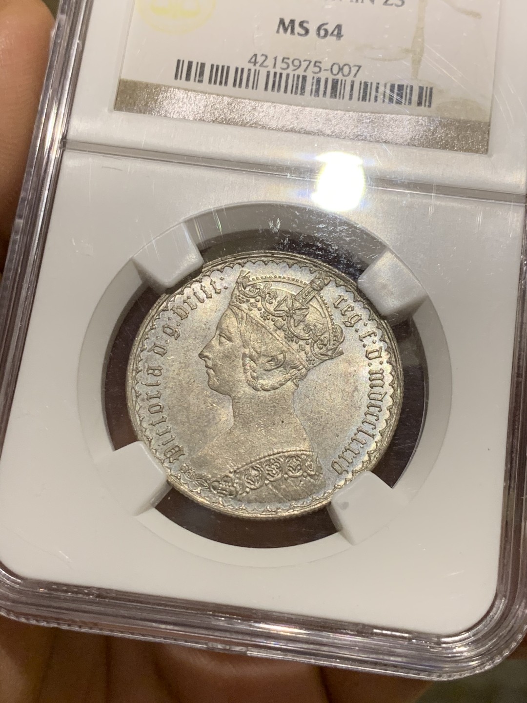 《竞宝斋》第36场-本周日 （全场顺丰包邮） NGC-MS64 Y英国 1885年 维多利亚哥特体弗洛林银币 全霜光好品相 热门上涨品种