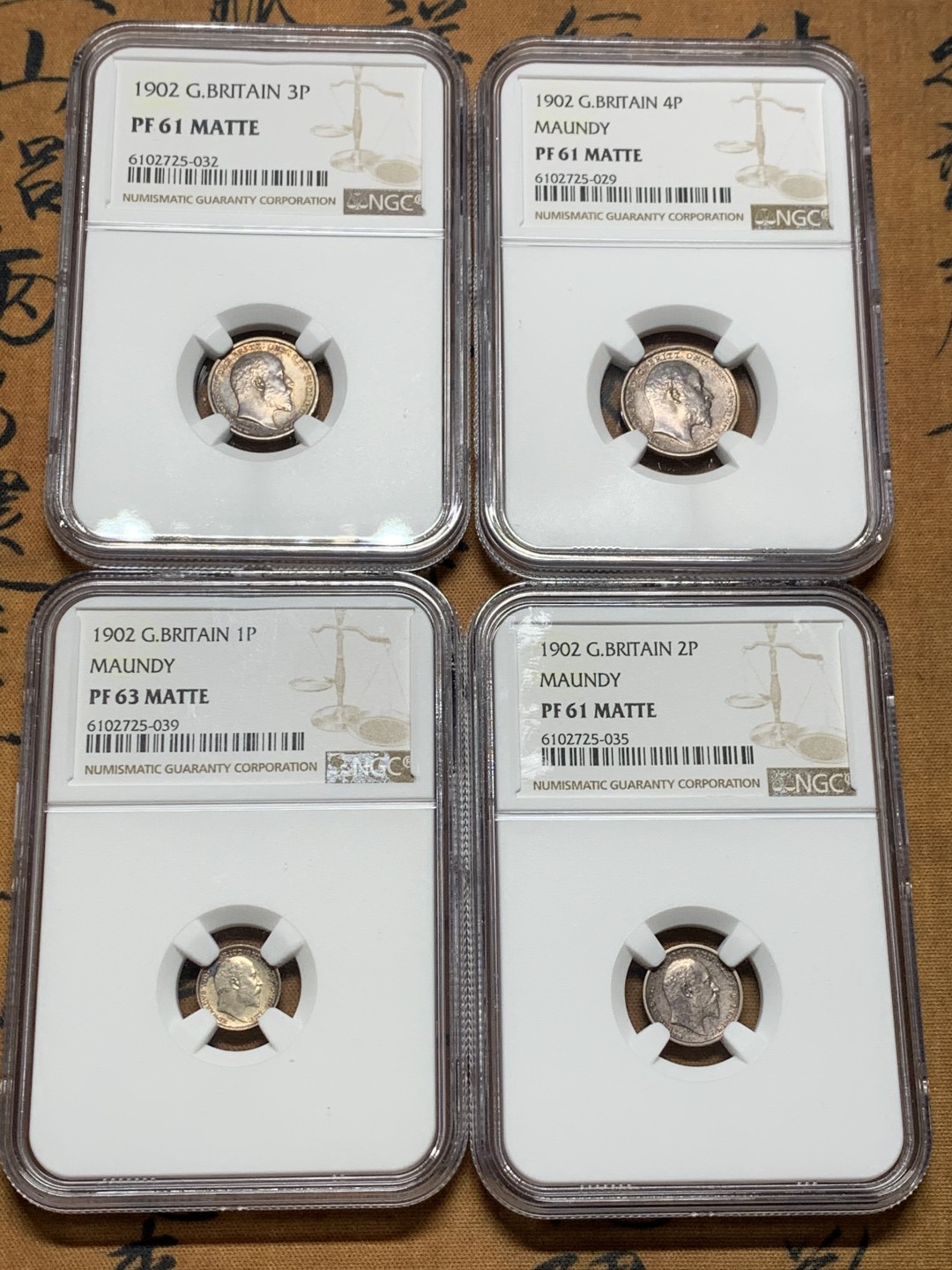 《竞宝斋》第36场-本周日 （全场顺丰包邮） 英国1902年爱七濯足币NGC-PF4枚套 大热品种持续上涨 前几一套拍了1700 国外更贵