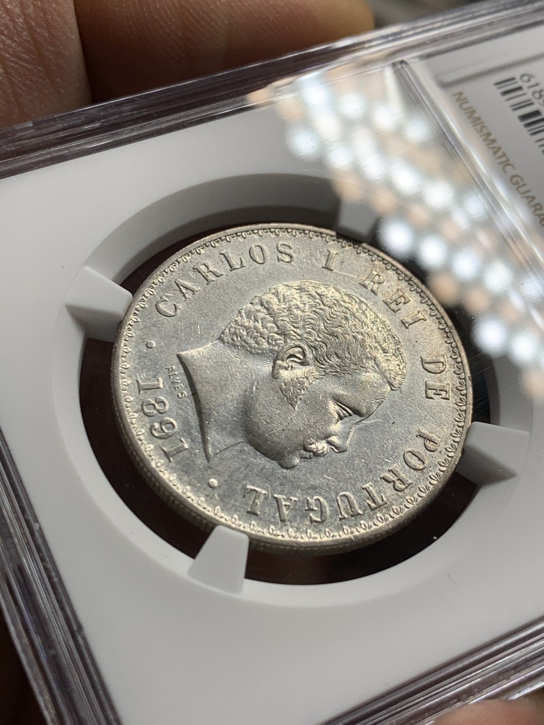 《竞宝斋》第36场-本周日 （全场顺丰包邮） NGC 评级 葡萄牙 1891年 卡洛斯一世500里斯 银币 半元型