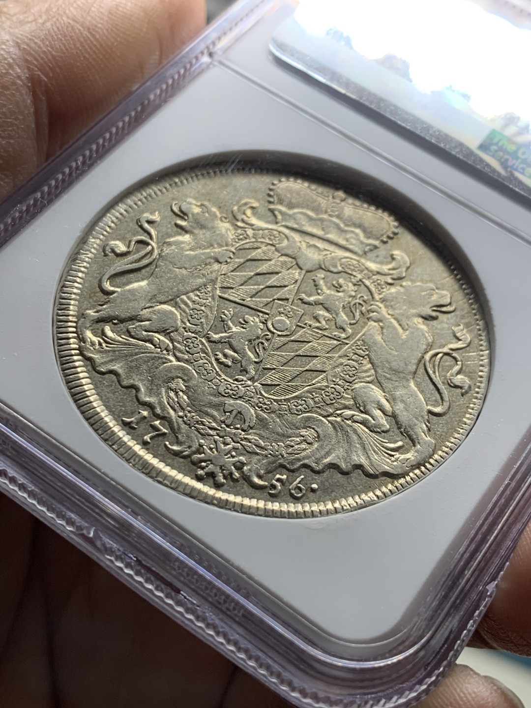 《竞宝斋》第36场-本周日 （全场顺丰包邮） NGC-XFD德国巴伐利亚1756年双狮泰勒 少见巴伐利亚双狮泰勒