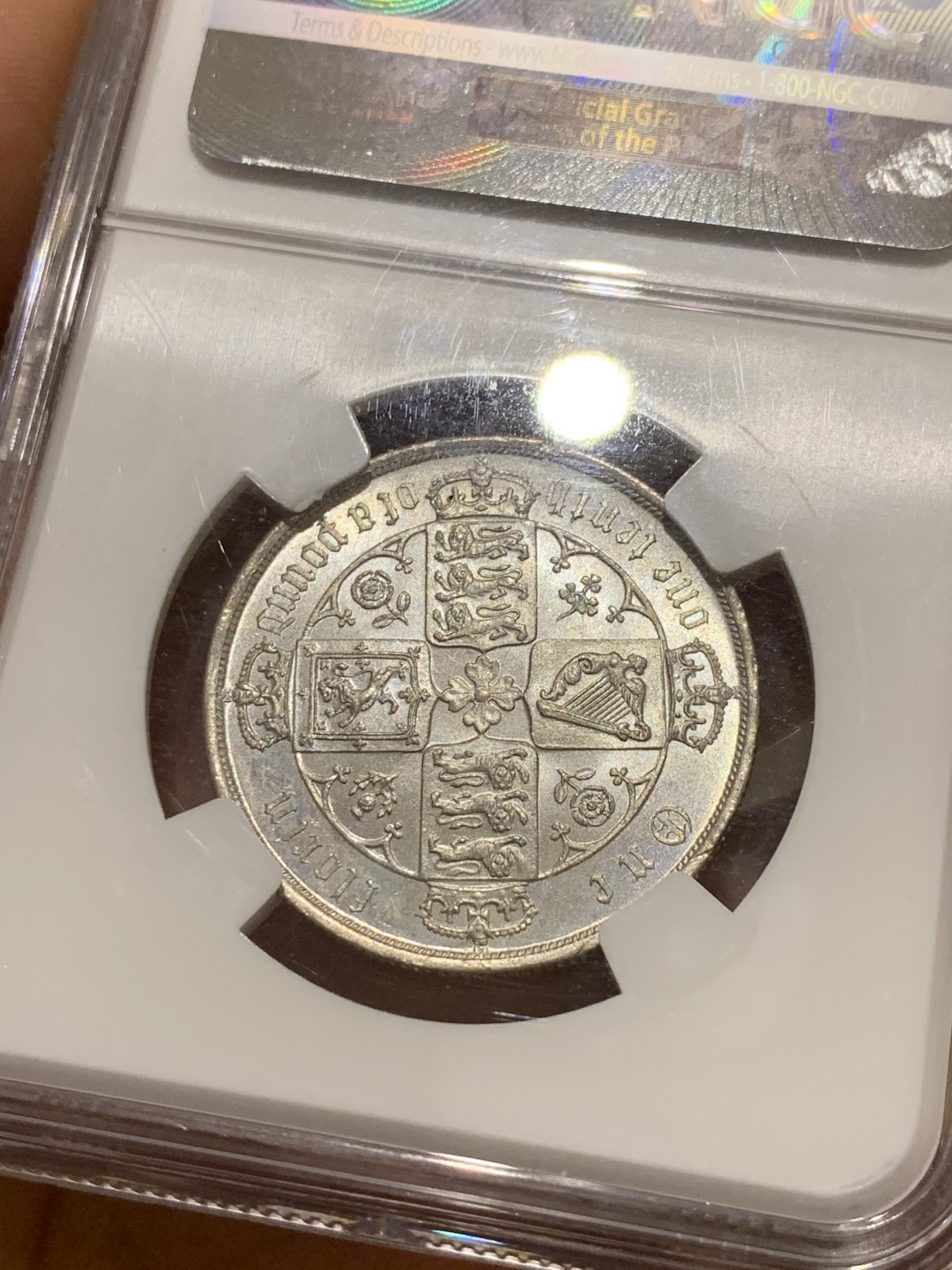 《竞宝斋》第36场-本周日 （全场顺丰包邮） NGC-MS64 Y英国 1885年 维多利亚哥特体弗洛林银币 全霜光好品相 热门上涨品种