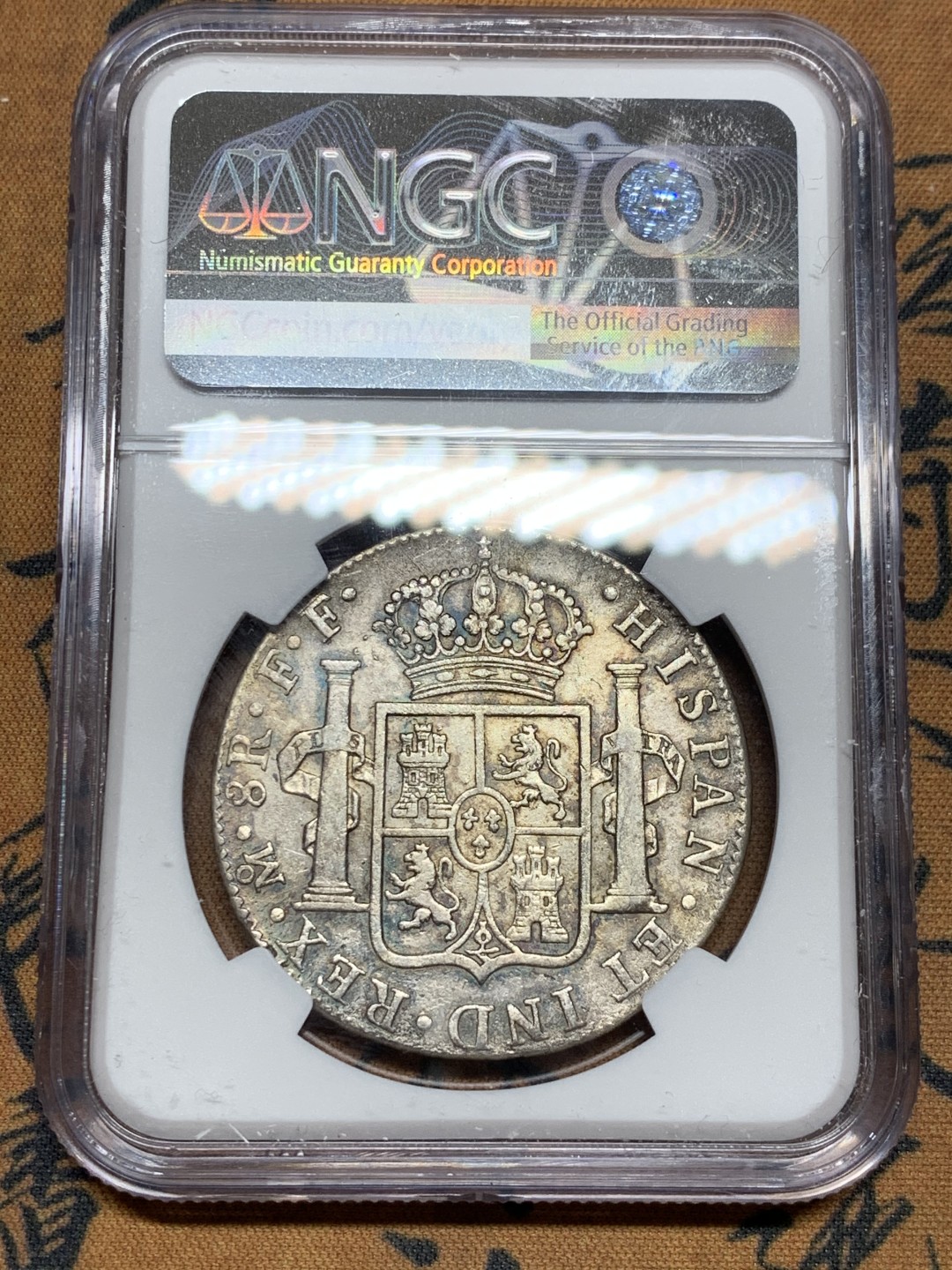 《竞宝斋》第36场-本周日 （全场顺丰包邮） NGC评级 墨西哥 1781年 卡三   双柱 银币  双面深打 原味包浆