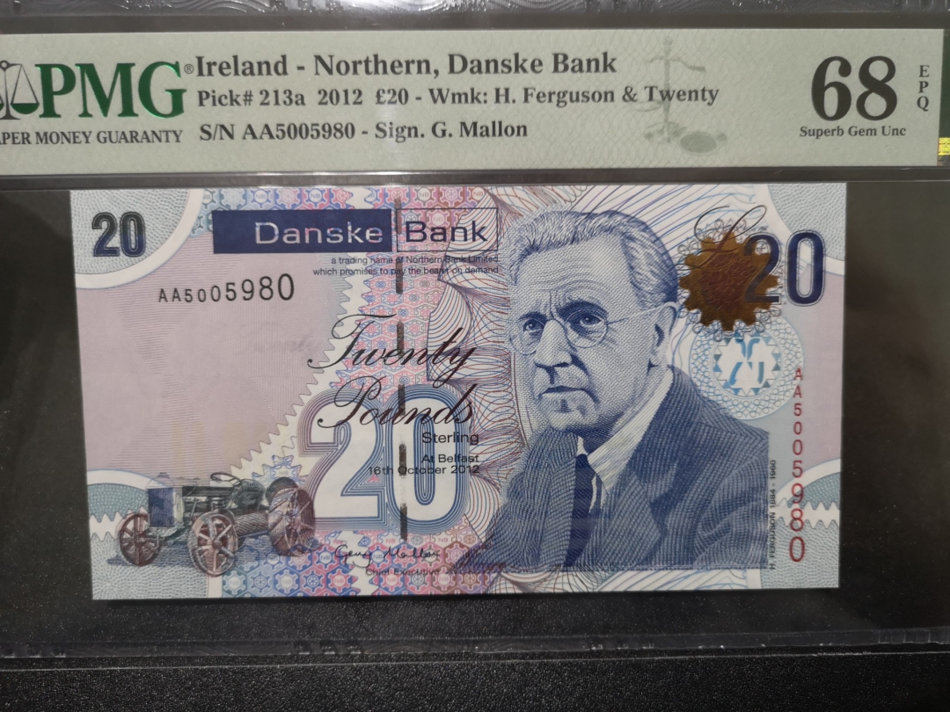 《外钞收藏家》第一百六十九期拍卖（本期65件） 2012年北爱尔兰20镑 AA首发冠 PMG68 无47