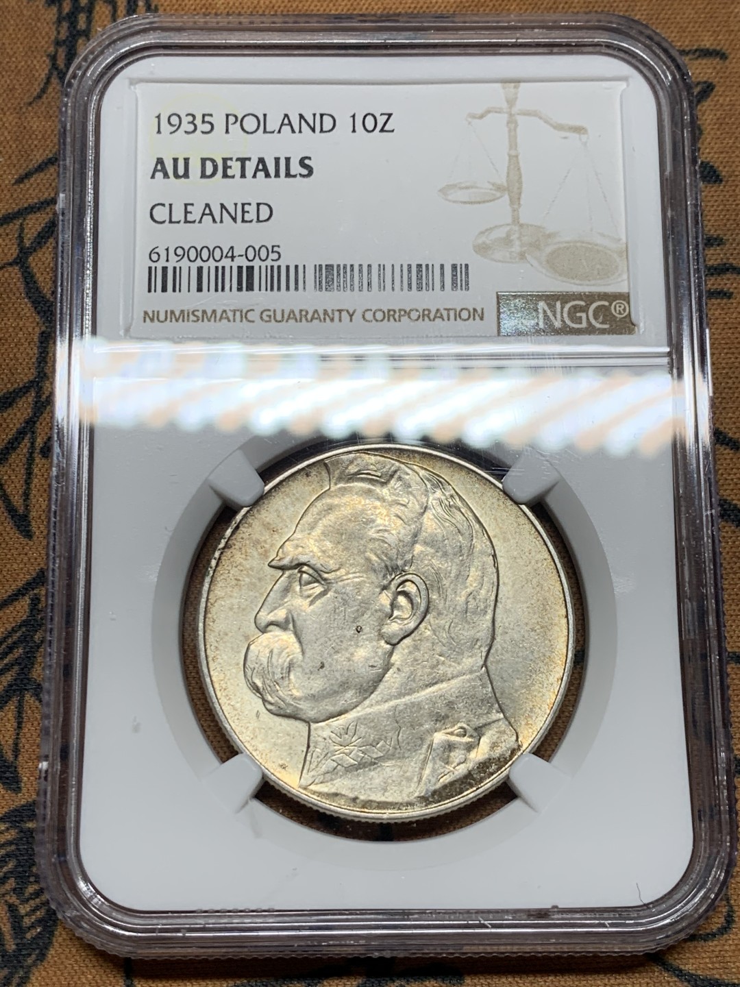 《竞宝斋》第36场-本周日 （全场顺丰包邮） NGC评级 好品波兰1935年 毕苏斯基 10兹罗提 银币 原味包浆