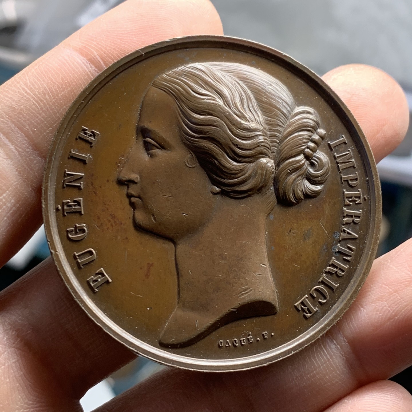 《竞宝斋》第37场-周日 首场自动拍卖 2件或者满200包顺丰 法国1855年世博会纪念女神头像高浮雕大铜章