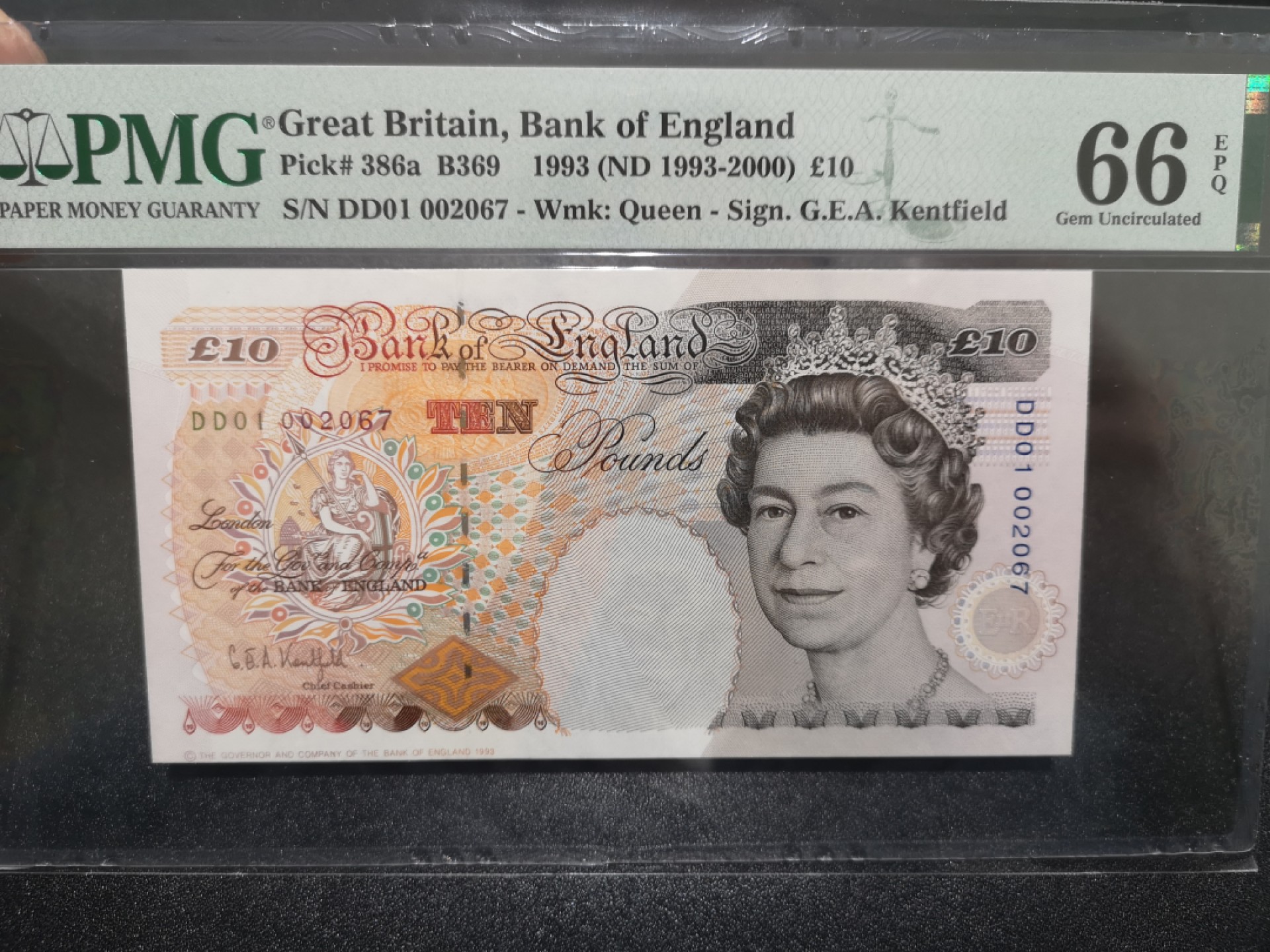 《外钞收藏家》第一百六十九期拍卖（本期65件） 1993年英国E序列10镑 PMG66 关门号