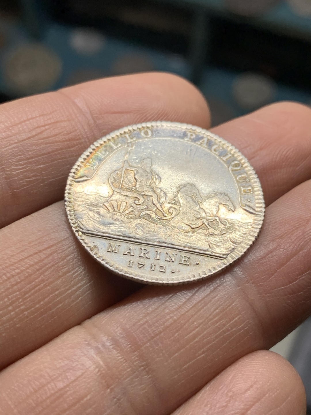 《竞宝斋》第36场-本周日 （全场顺丰包邮） 法国 1712年 路易十四 圆形 银质代币