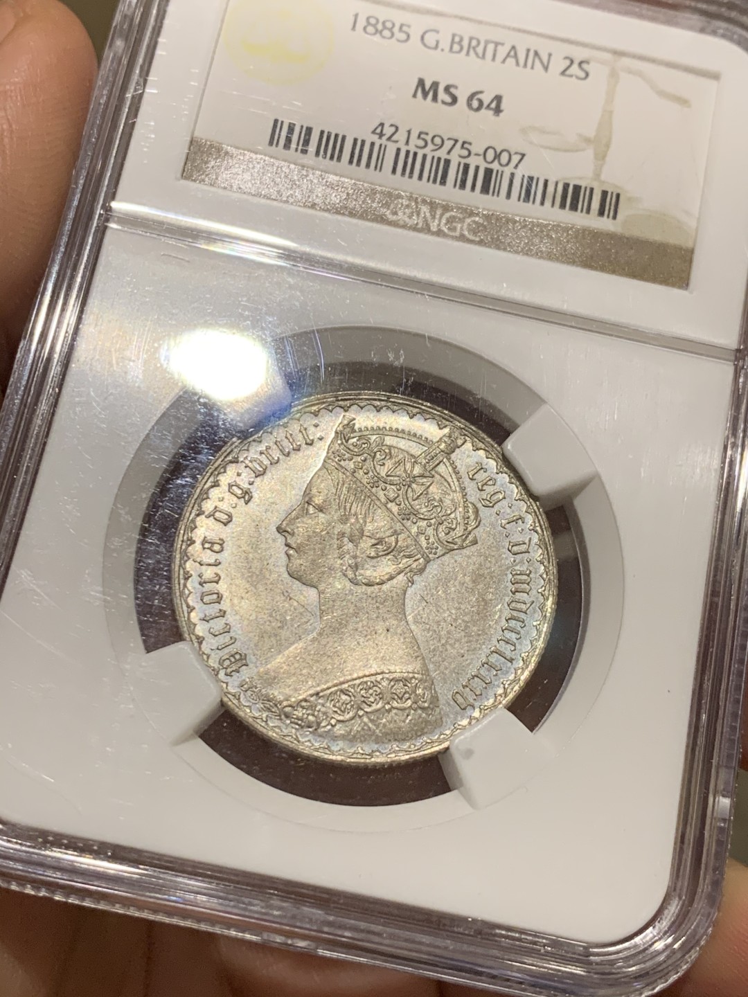 《竞宝斋》第36场-本周日 （全场顺丰包邮） NGC-MS64 Y英国 1885年 维多利亚哥特体弗洛林银币 全霜光好品相 热门上涨品种