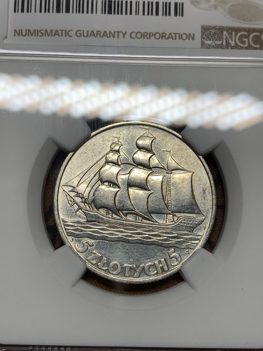 《竞宝斋》第36场-本周日 （全场顺丰包邮） NGC 评级 少见好品相 1936年 波兰 5兹罗提 帆船银币