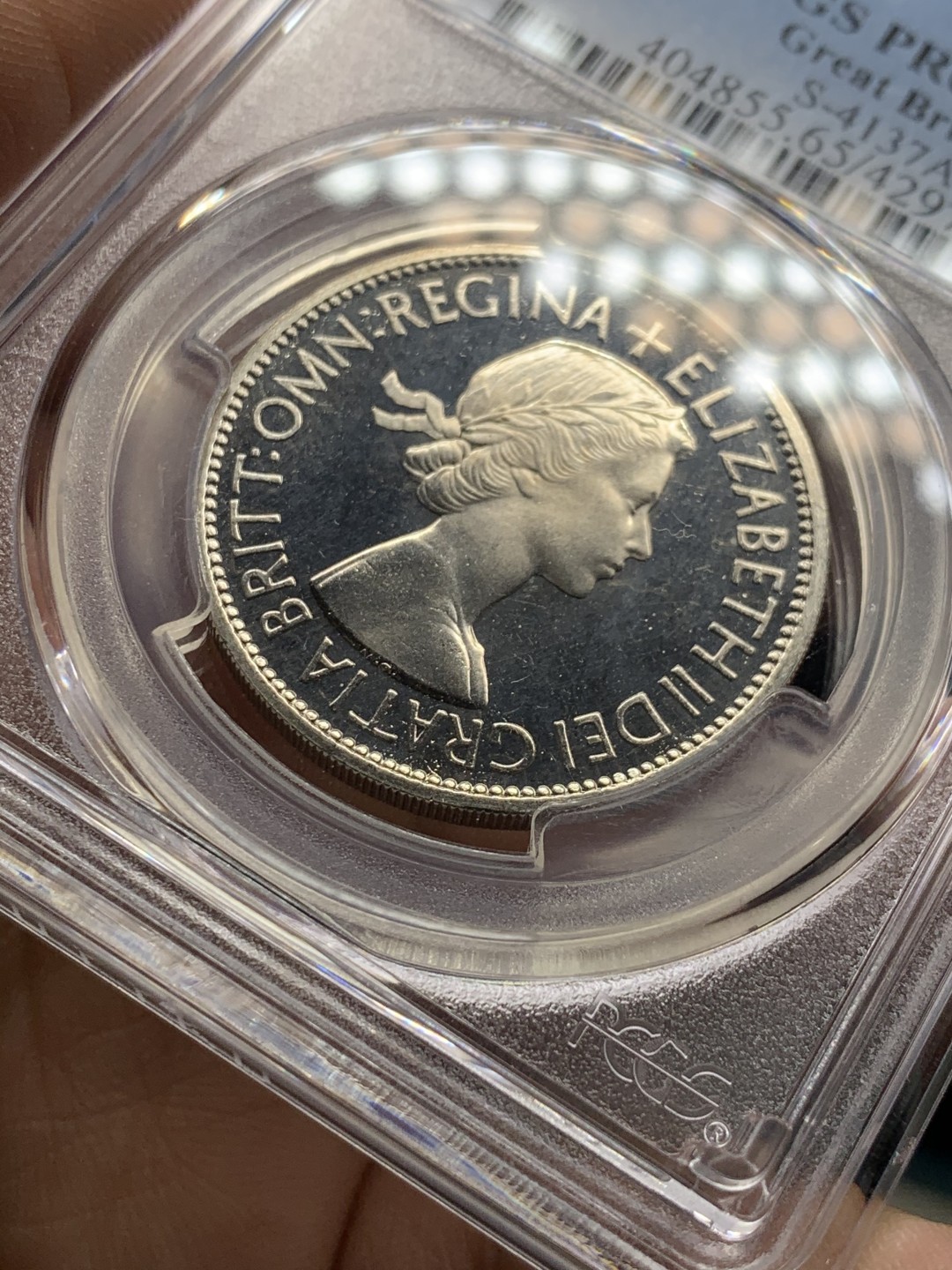 《竞宝斋》第36场-本周日 （全场顺丰包邮） pcgs-PR65CAM 1953年英国半克朗 年轻伊伊 精制镜面好状态 女王老矣未来潜力股