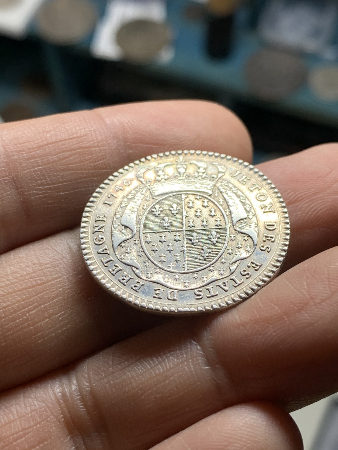 《竞宝斋》第36场-本周日 （全场顺丰包邮） 法国 1746年 路易十五 圆形 银质代币