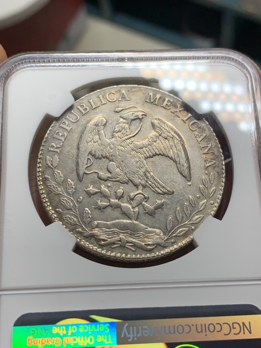 《竞宝斋》第36场-本周日 （全场顺丰包邮） NGC-AUD 1880 墨西哥鹰洋 8 里亚尔 墨西哥城厂 银币 原味淡光 