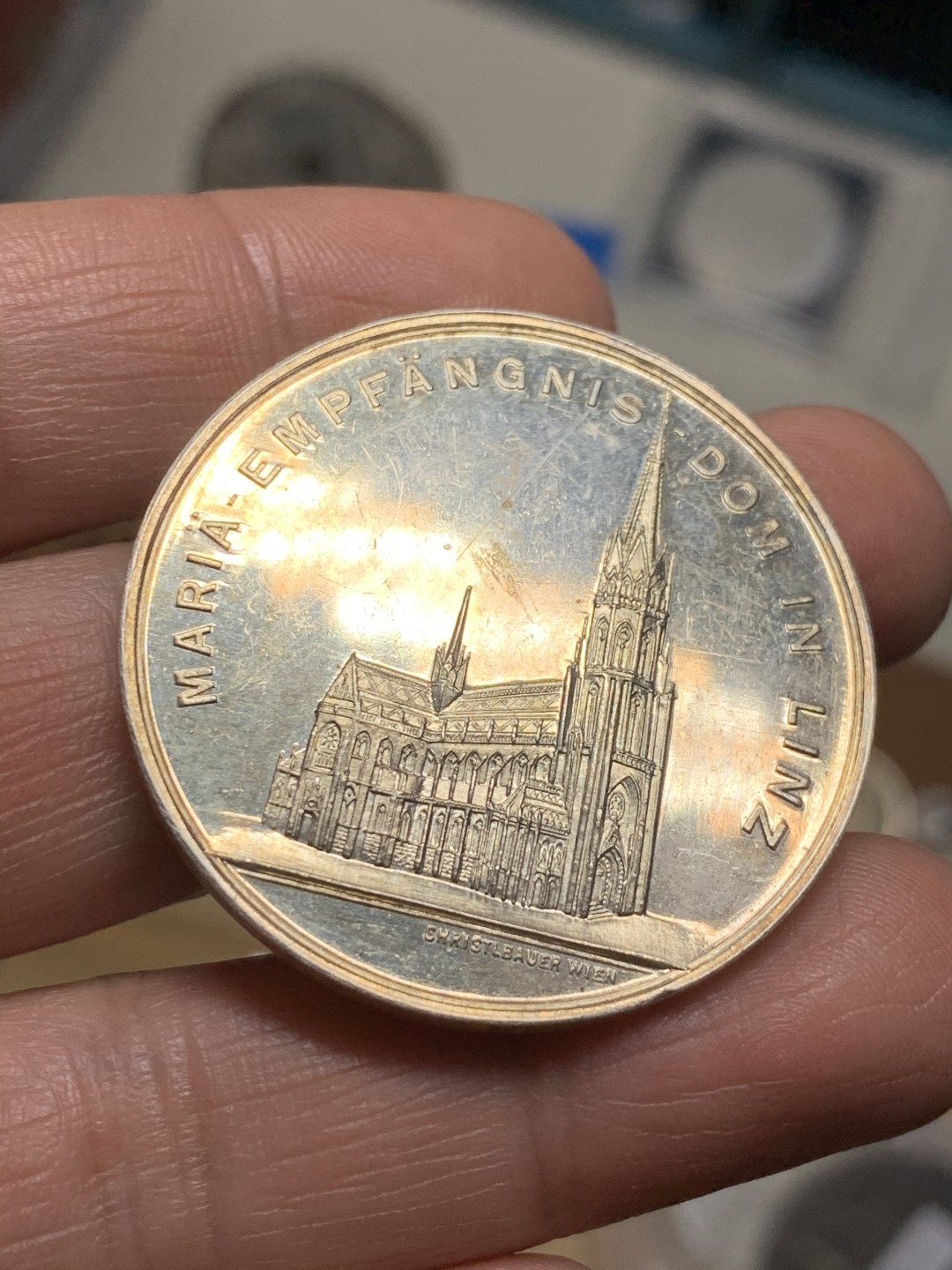 《竞宝斋》第36场-本周日 （全场顺丰包邮） 奥地利1924年林茨教堂银章 高浮雕镜面底板，19.4克900银