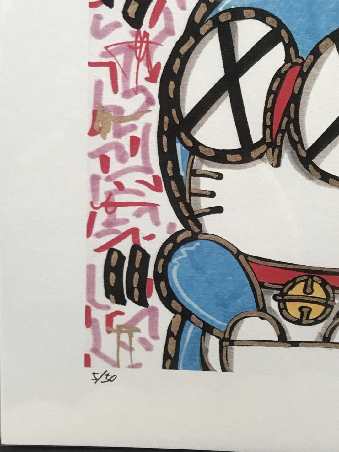 零元拍：歪歪亲笔签名 OWSON系列插画复制画《哆啦A梦》，尺寸约22/22厘米，拍品不含镜框