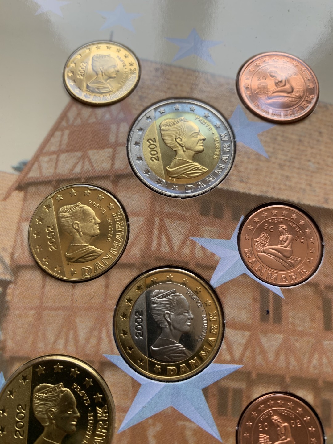 《竞宝斋》第37场-周日 首场自动拍卖 2件或者满200包顺丰 原封装丹麦 2002年 欧元试铸 ESSAI样币 8枚套装 少见