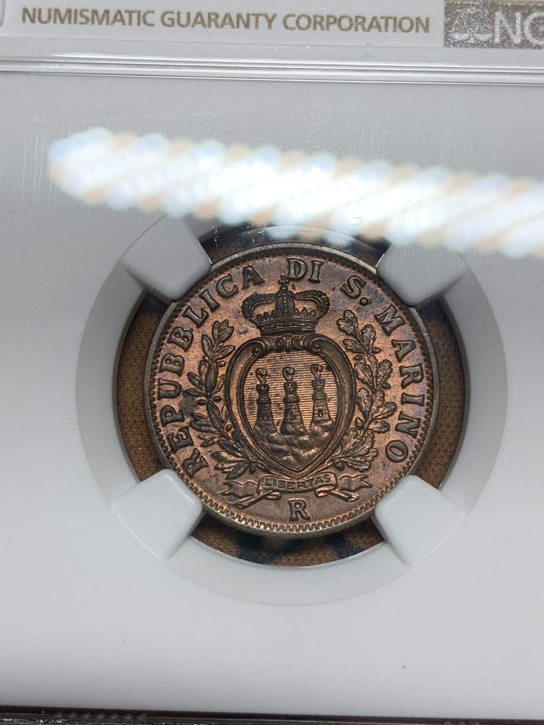 《竞宝斋》第36场-本周日 （全场顺丰包邮） NGC MS62BN 圣马力诺 1936年 10分铜币 出厂状态 紫罗兰包浆