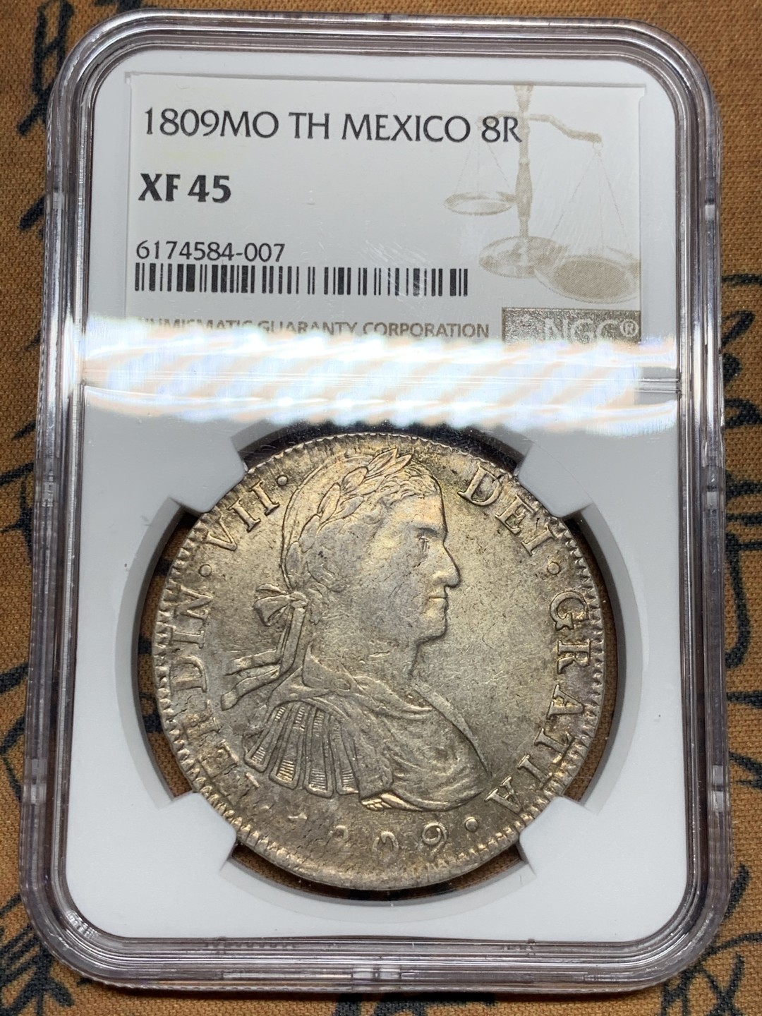 《竞宝斋》第36场-本周日 （全场顺丰包邮） NGC-XF45墨西哥1809年8R双柱银币 费七过渡版军装双柱