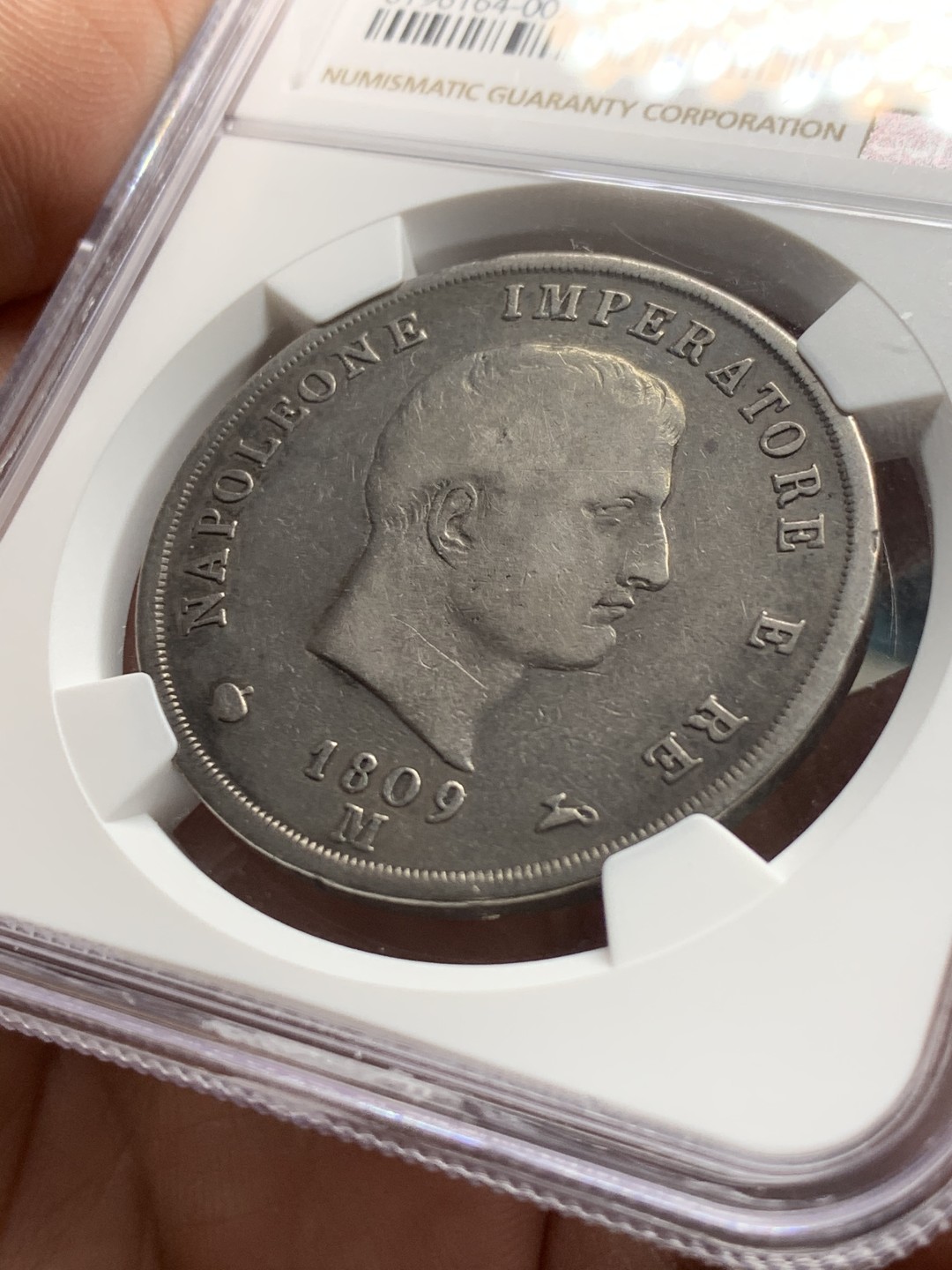 《竞宝斋》第36场-本周日 （全场顺丰包邮） NGC-VF 意大利 1809年 拿破仑一世 法占意大利5里拉银币 老包浆稀少品种