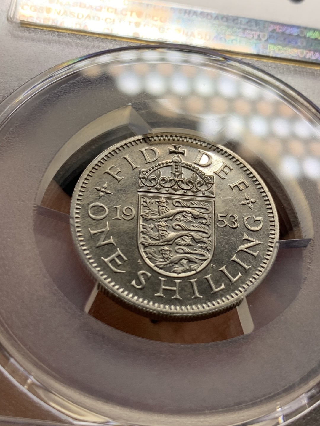 《竞宝斋》第36场-本周日 （全场顺丰包邮） pcgs-PR65 1953年英国精制先令 年轻伊伊 精制镜面好状态 女王老矣未来潜力股