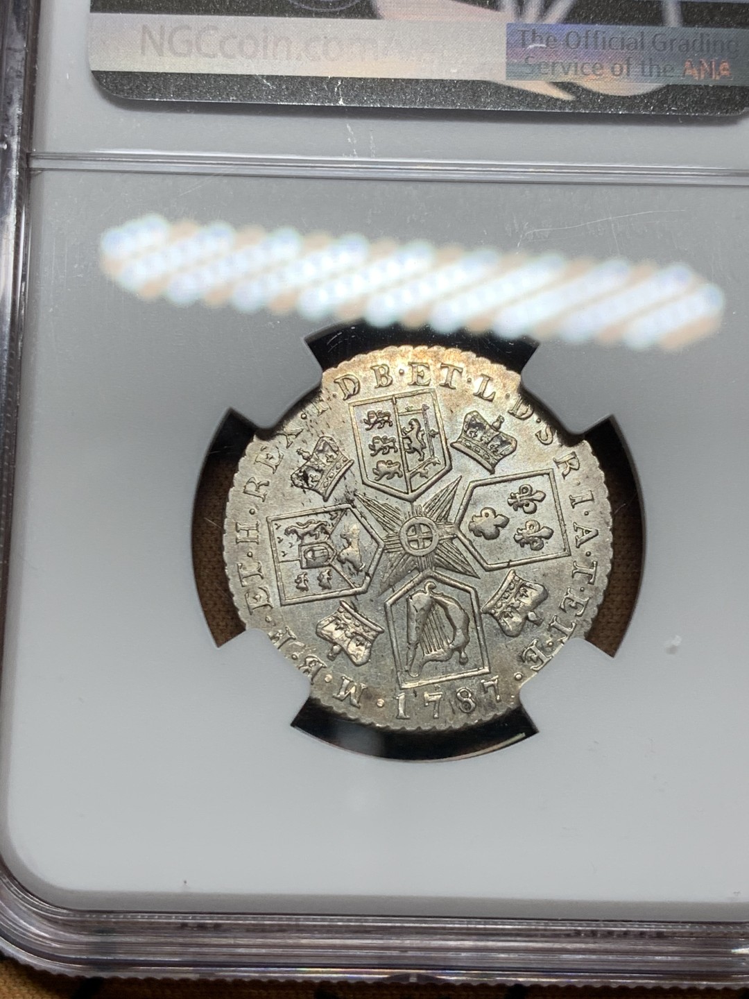 《竞宝斋》第36场-本周日 （全场顺丰包邮） NGC-AU58 英国1787乔治三世一先令有心版 早期军装头像