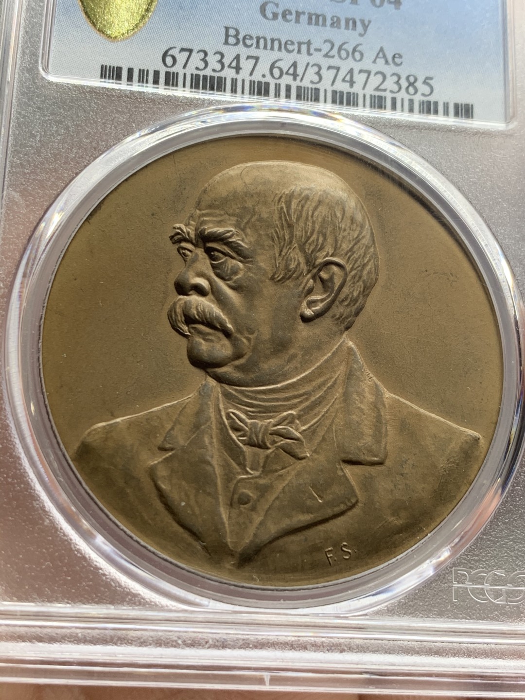 《竞宝斋》第36场-本周日 （全场顺丰包邮） pcgs-sp64 1903年德国铜样章 俾斯麦逝世纪念火炬 44mm大章 很厚实 高浮雕 实物很舒服 屠龙章同款头像 少见品种