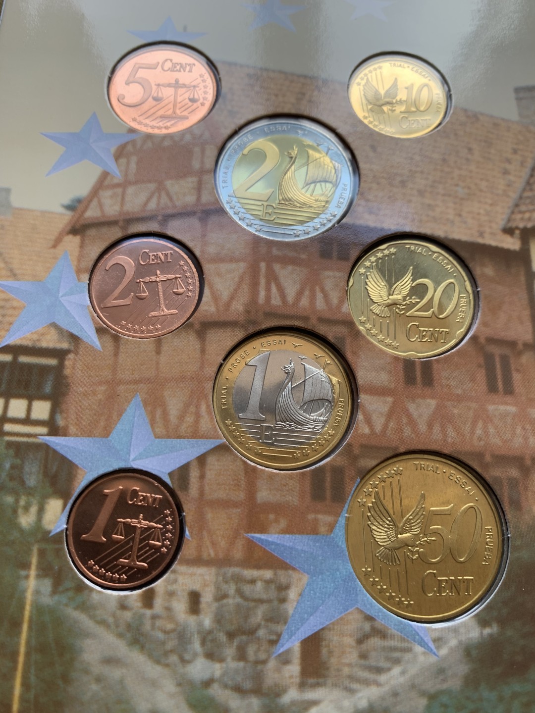 《竞宝斋》第37场-周日 首场自动拍卖 2件或者满200包顺丰 原封装丹麦 2002年 欧元试铸 ESSAI样币 8枚套装 少见