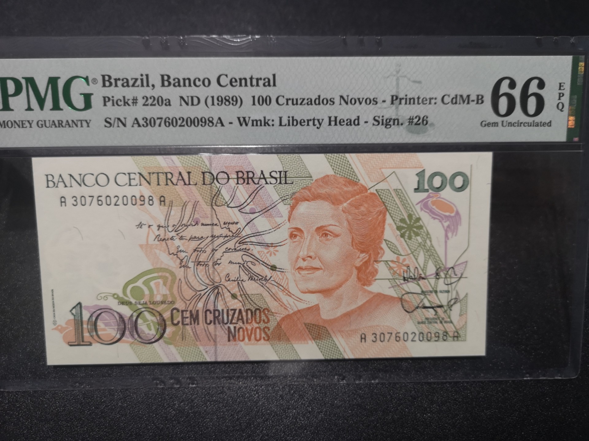 《外钞收藏家》第一百六十九期拍卖（本期65件） 1989年巴西100 PMG66
