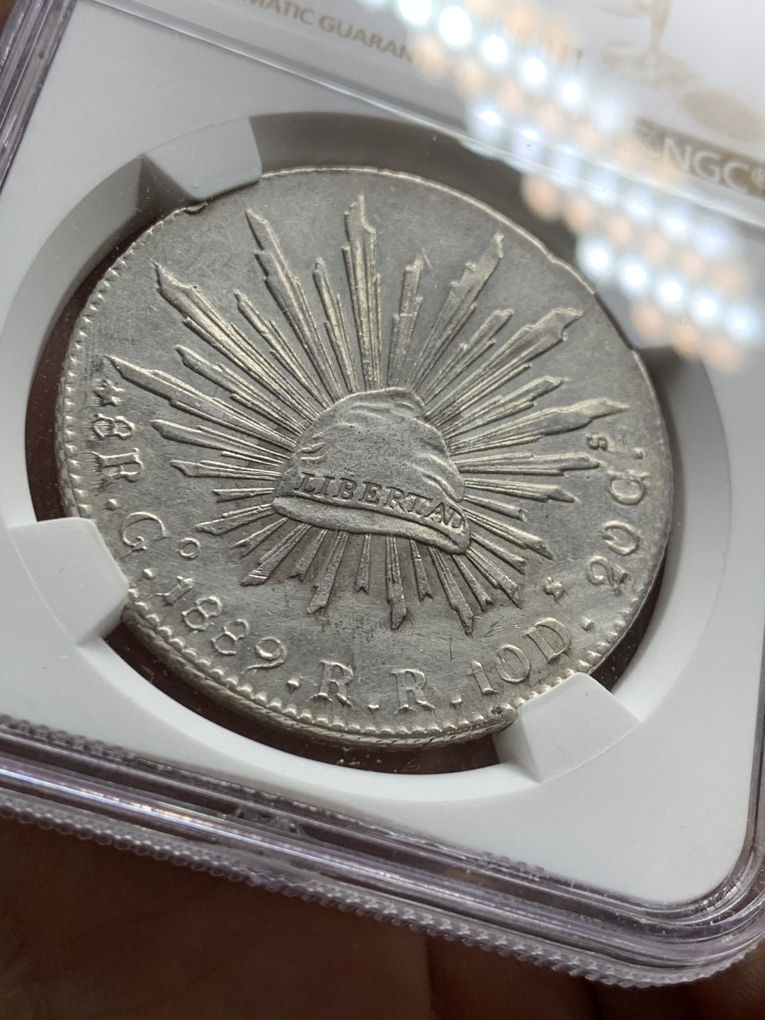 《竞宝斋》第36场-本周日 （全场顺丰包邮） NGC-AUD 1889 墨西哥鹰洋 8 里亚尔 瓜纳华托厂 银币 原味淡光 