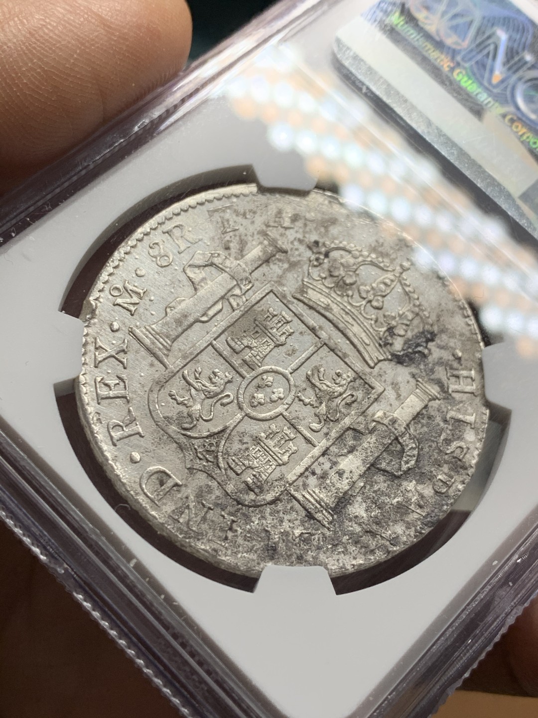 《竞宝斋》第36场-本周日 （全场顺丰包邮） NGC评级 墨西哥 1806年 卡四 8R 双柱 银币 双面深打 