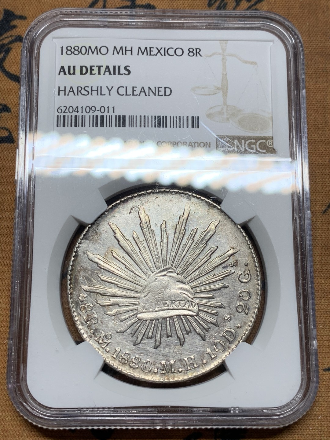 《竞宝斋》第36场-本周日 （全场顺丰包邮） NGC-AUD 1880 墨西哥鹰洋 8 里亚尔 墨西哥城厂 银币 原味淡光 