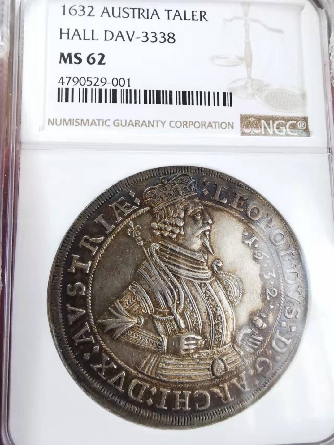 欧罗巴与亚细亚的春天奏鸣曲—凡希社世界钱币微拍第一百九十期 荐！1632神罗利奥波德泰勒大银NGC-MS62深色包浆！