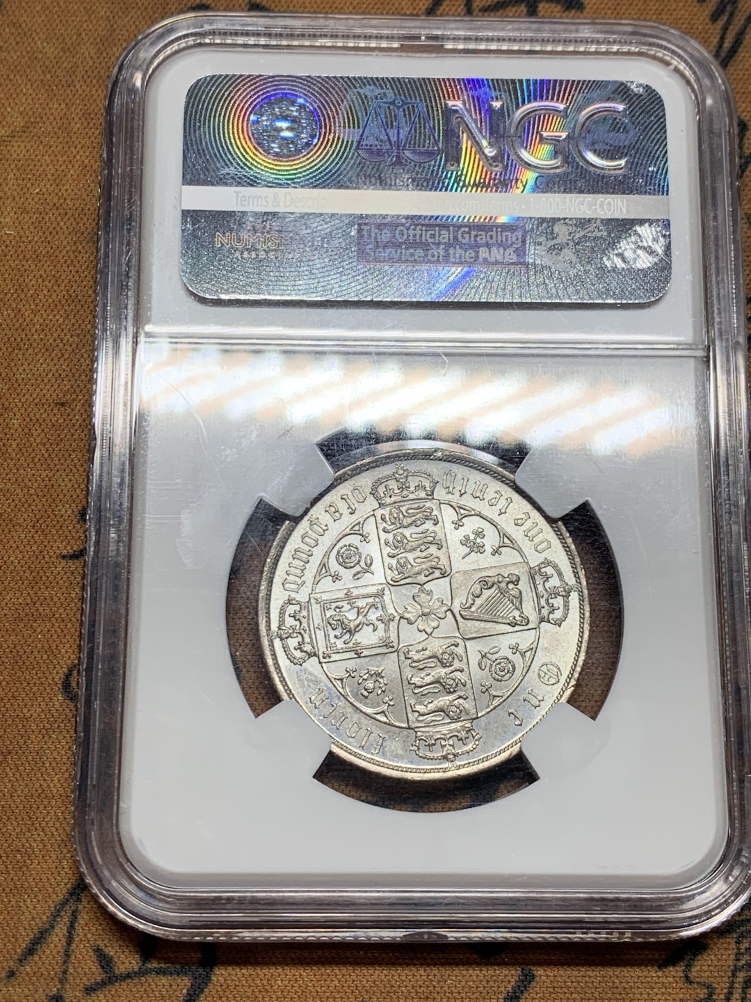 《竞宝斋》第36场-本周日 （全场顺丰包邮） NGC-MS64 Y英国 1885年 维多利亚哥特体弗洛林银币 全霜光好品相 热门上涨品种