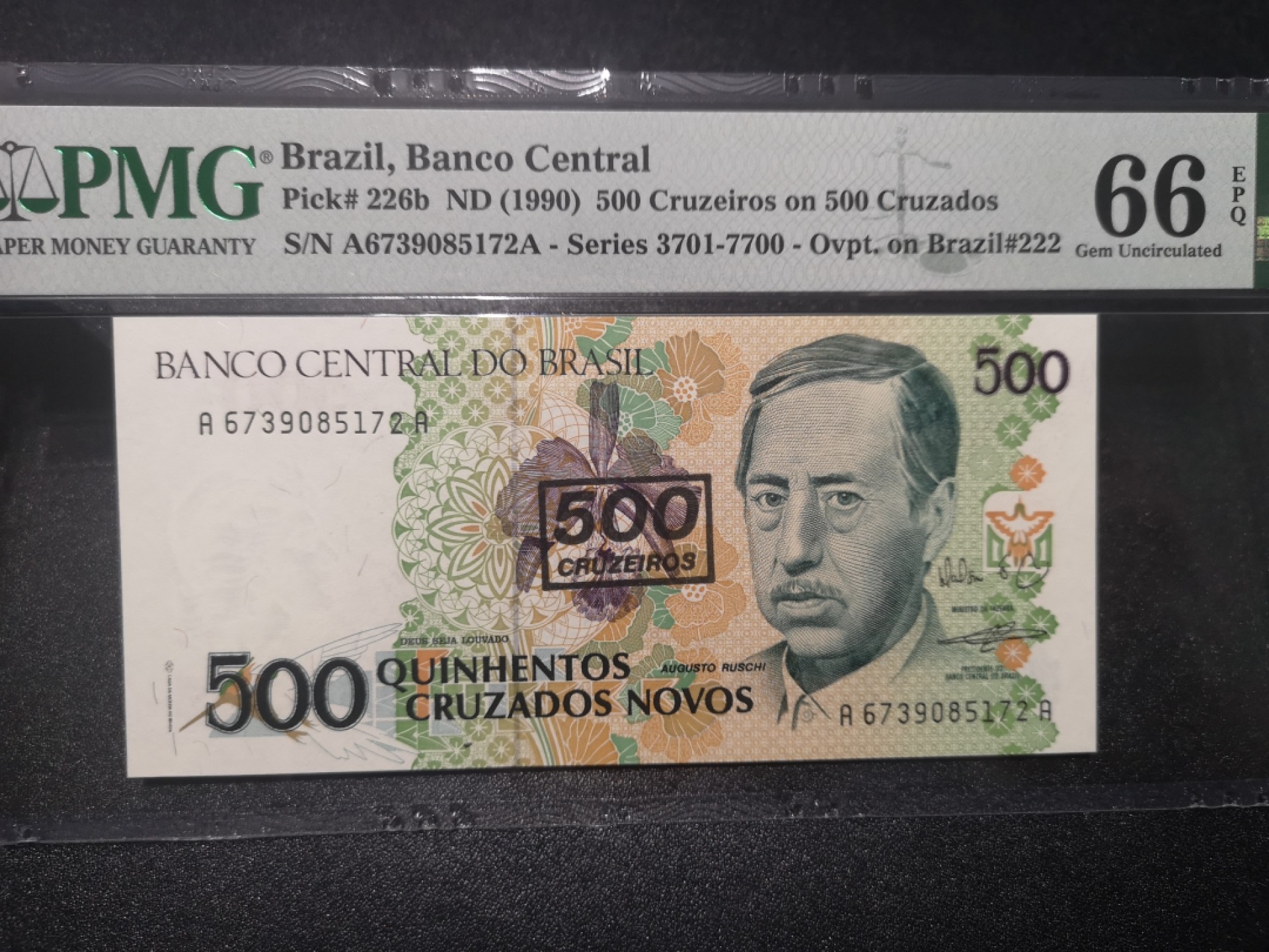 《外钞收藏家》第一百六十九期拍卖（本期65件） 1990年巴西500 PMG66