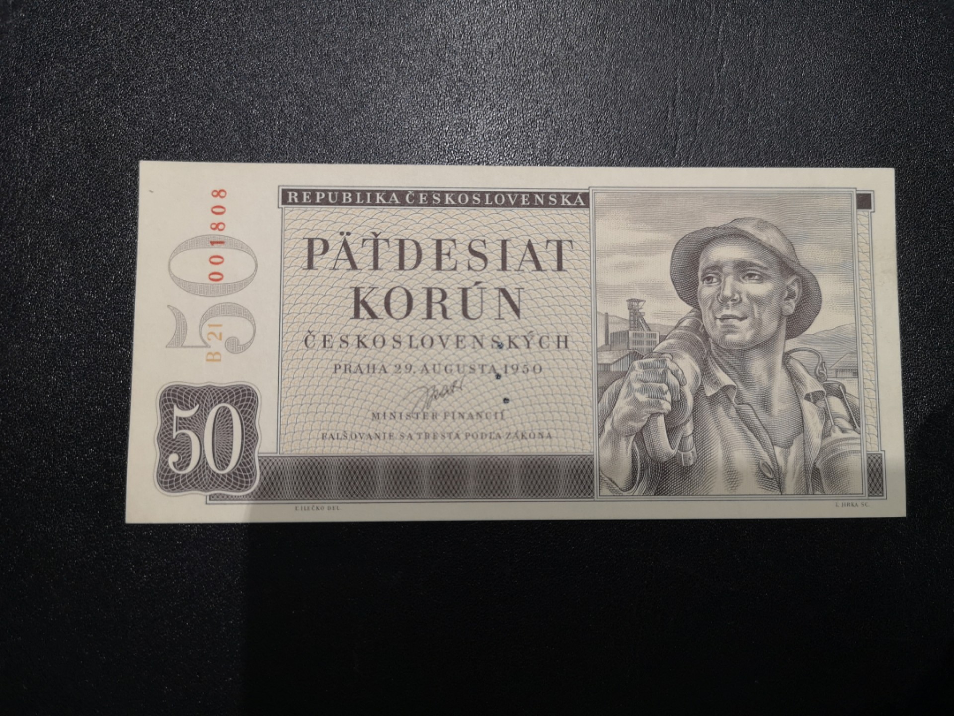 《外钞收藏家》第一百六十九期拍卖（本期65件） 1950年捷克斯洛伐克50克朗 样钞 全新UNC 无47 靓号