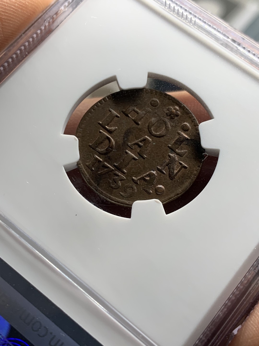 《竞宝斋》第36场-本周日 （全场顺丰包邮） NGC-MS61BN  荷兰1739年DUIT 季军分  铜币