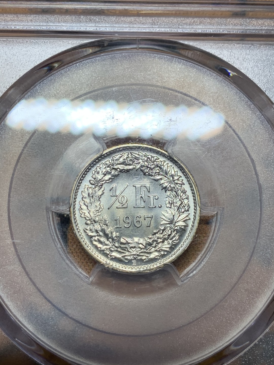 《竞宝斋》第36场-本周日 （全场顺丰包邮） PCGS-MS67 1967年瑞士1/2法郎银币