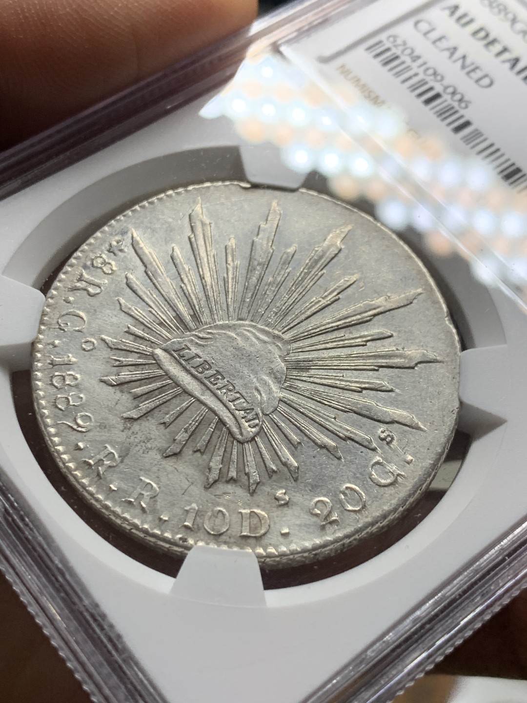 《竞宝斋》第36场-本周日 （全场顺丰包邮） NGC-AUD 1889 墨西哥鹰洋 8 里亚尔 瓜纳华托厂 银币 原味淡光 