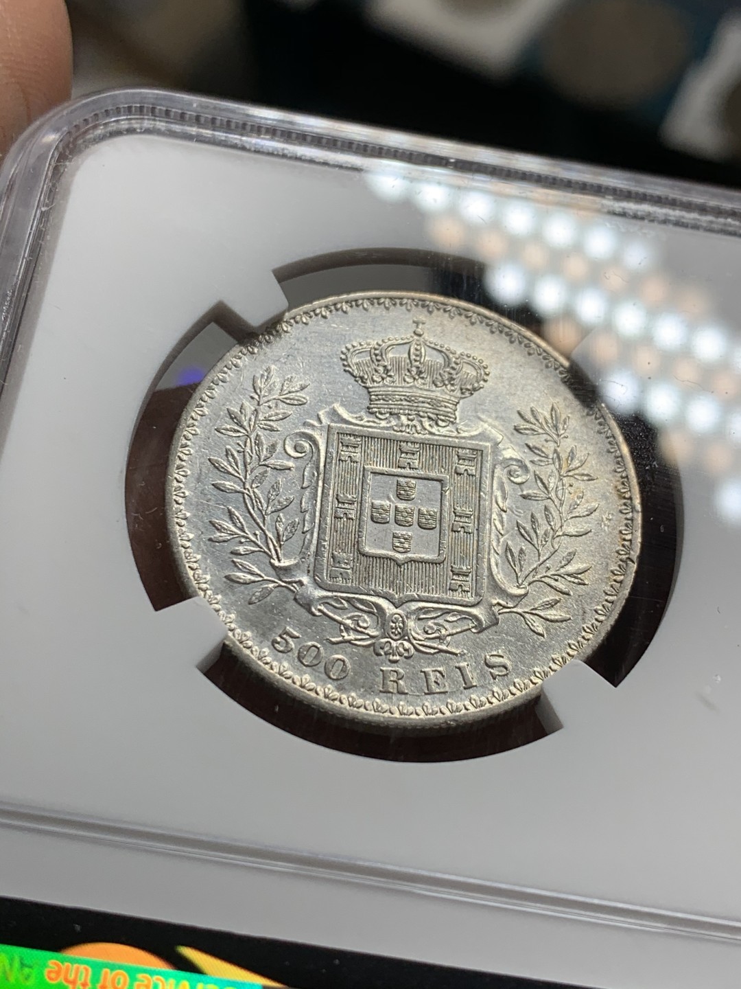 《竞宝斋》第36场-本周日 （全场顺丰包邮） NGC 评级 葡萄牙 1891年 卡洛斯一世500里斯 银币 半元型