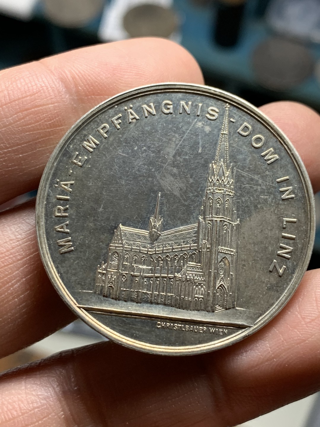 《竞宝斋》第36场-本周日 （全场顺丰包邮） 奥地利1924年林茨教堂银章 高浮雕镜面底板，19.4克900银