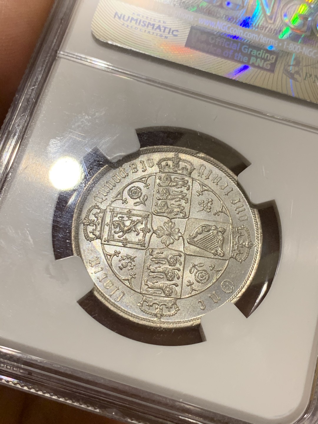 《竞宝斋》第36场-本周日 （全场顺丰包邮） NGC-MS64 Y英国 1885年 维多利亚哥特体弗洛林银币 全霜光好品相 热门上涨品种