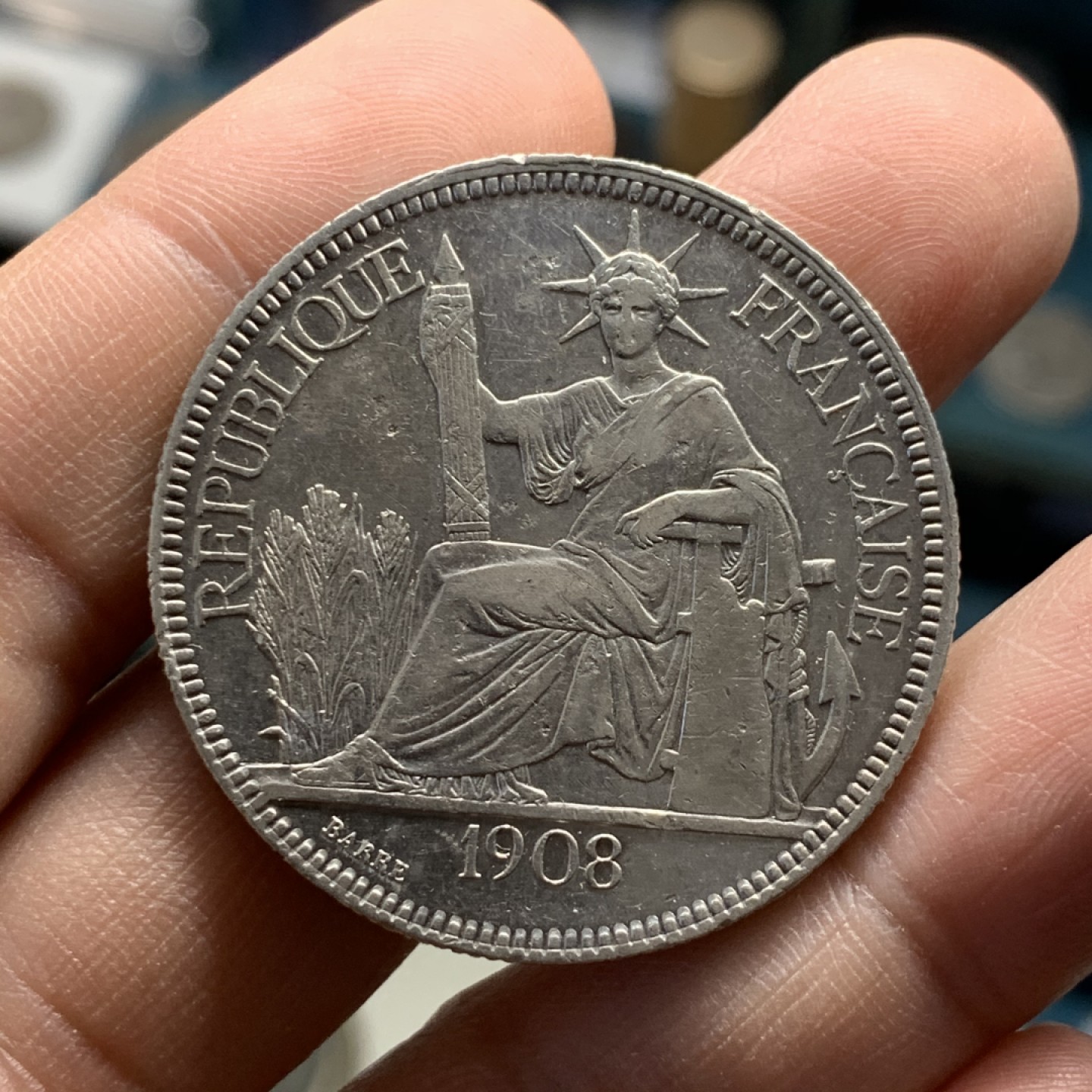 《竞宝斋》第37场-周日 首场自动拍卖 2件或者满200包顺丰 法属印度支那1908年 坐洋1元 大银币